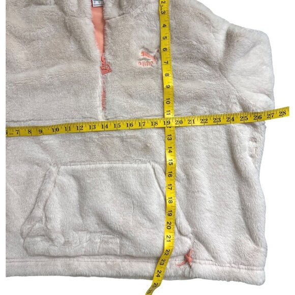 Puma Women's Pullover Faux Fur Jacket 1/4 Zip Hooded Off White Peach Size L - Picture 8 of 11